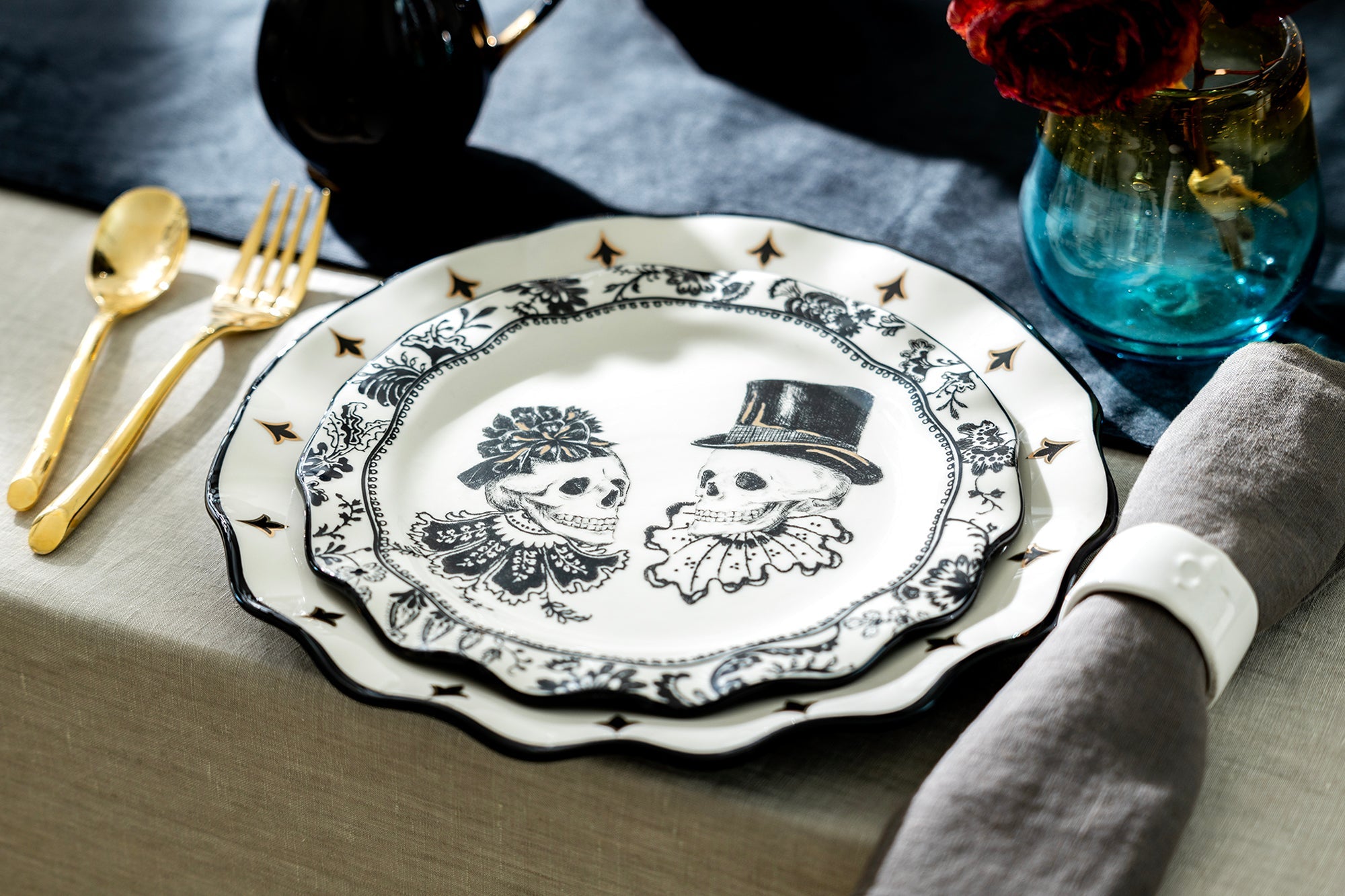 Halloween Victorian Skulls Dessert / Salad Plate - CLEARANCE