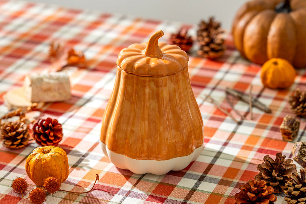 Orange Pumpkin Figural Reactive Glazed Jar with Silicone Seal Lid