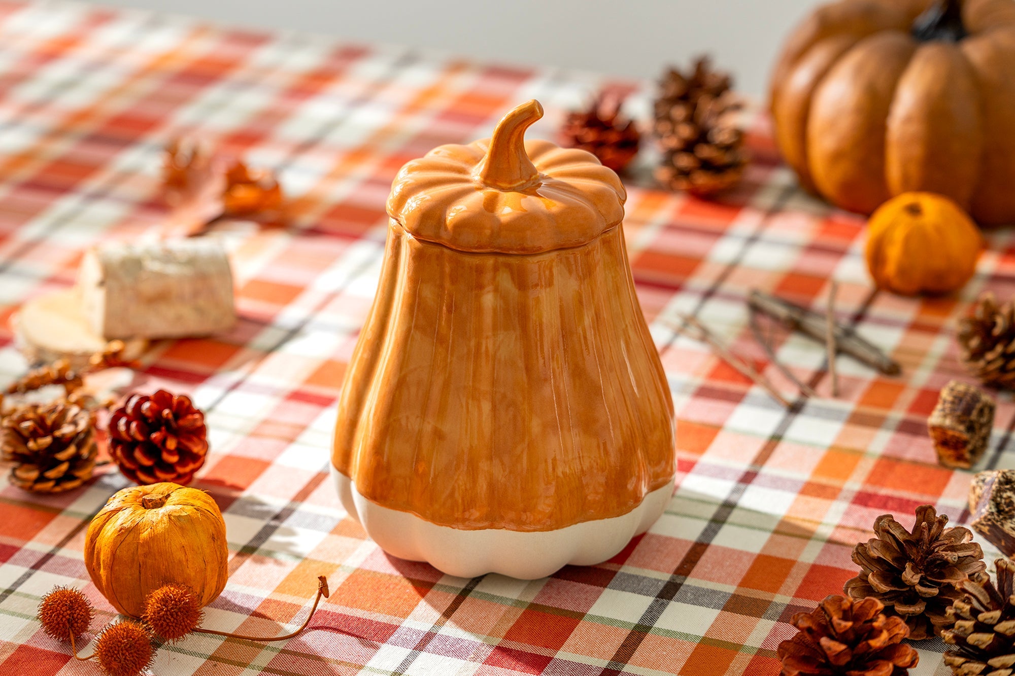 Orange Pumpkin Figural Reactive Glazed Jar with Silicone Seal Lid