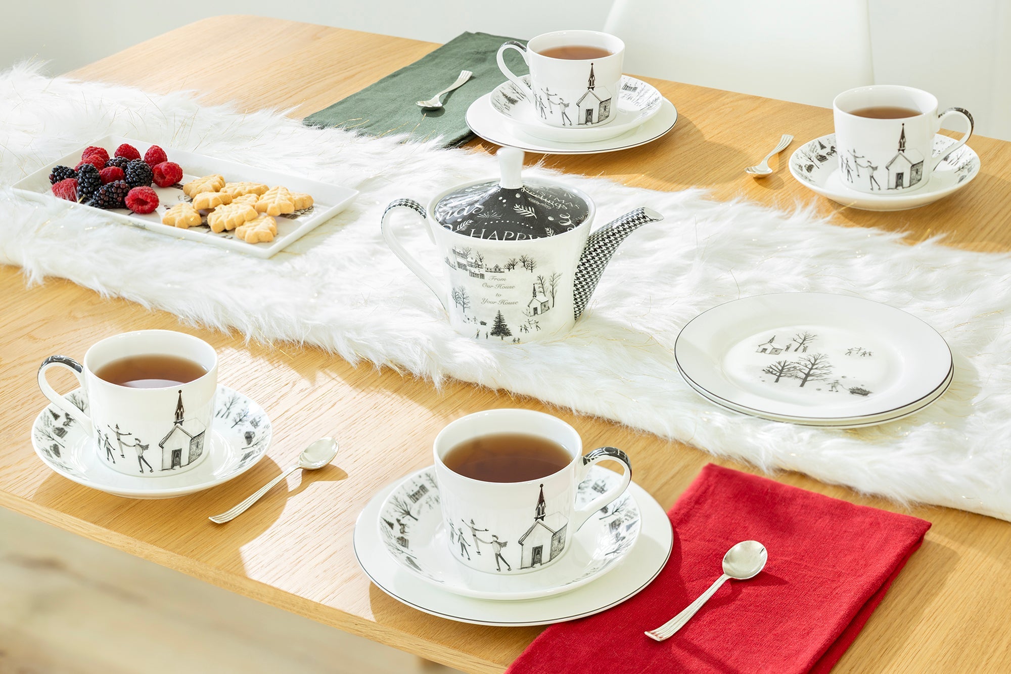 Winter Wonderland Ski Village Bone China Tea Set