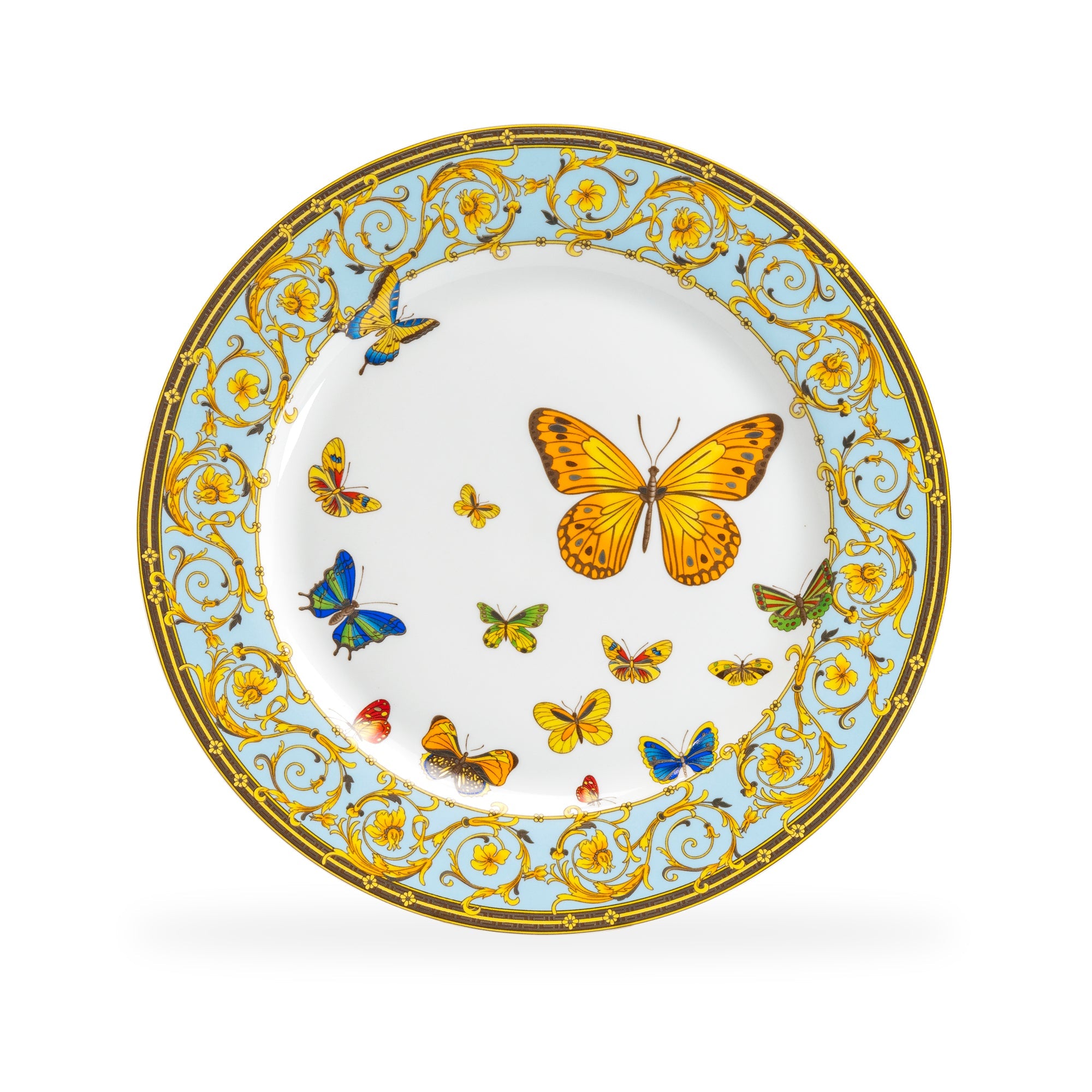 Butterflies with Blue Ornament Fine Porcelain Dessert/Dinner Plate