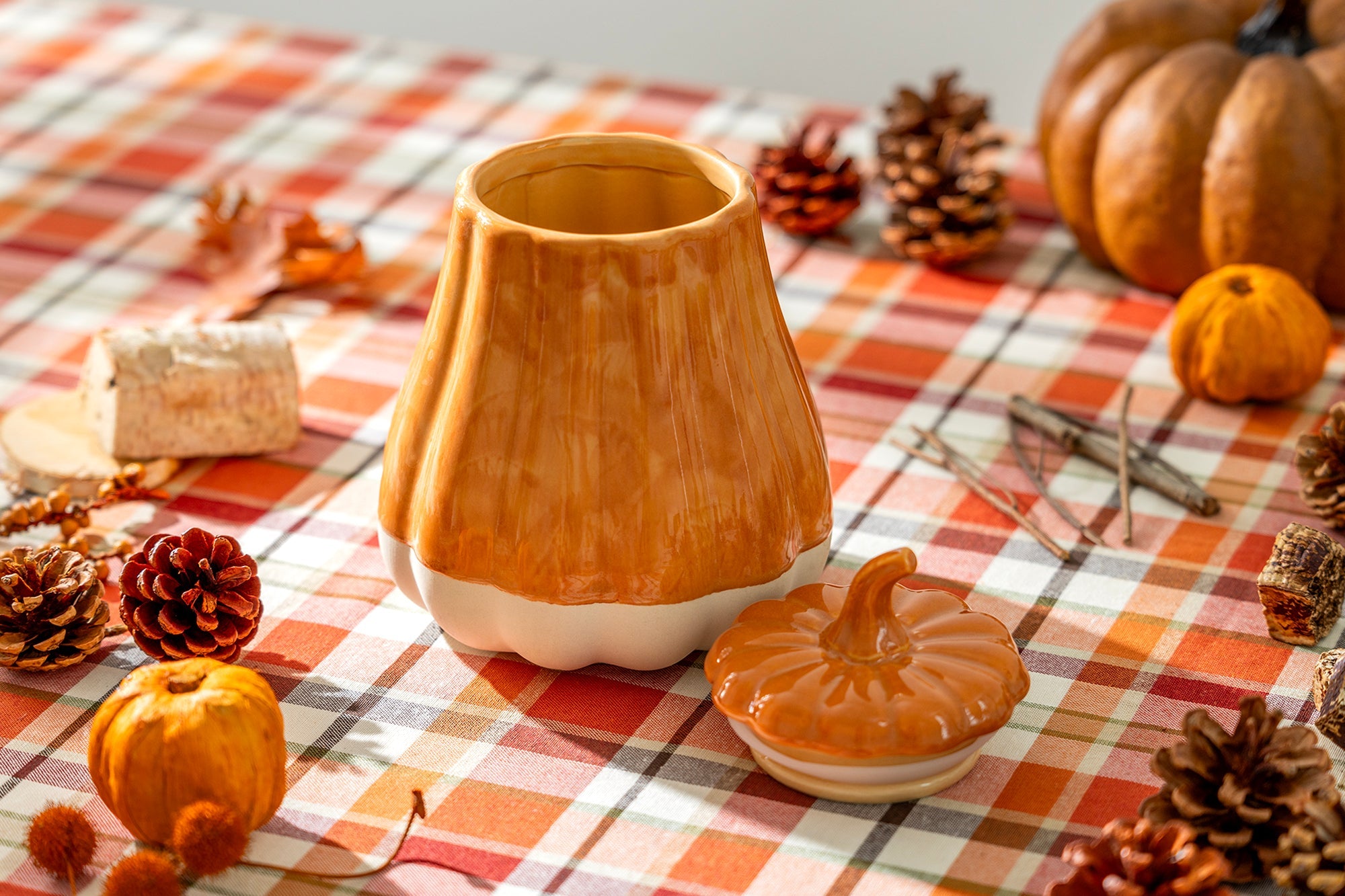 Orange Pumpkin Figural Reactive Glazed Jar with Silicone Seal Lid