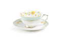 Yellow Corn Flowers with Mint Rim Fine Porcelain Tea Cup and Saucer