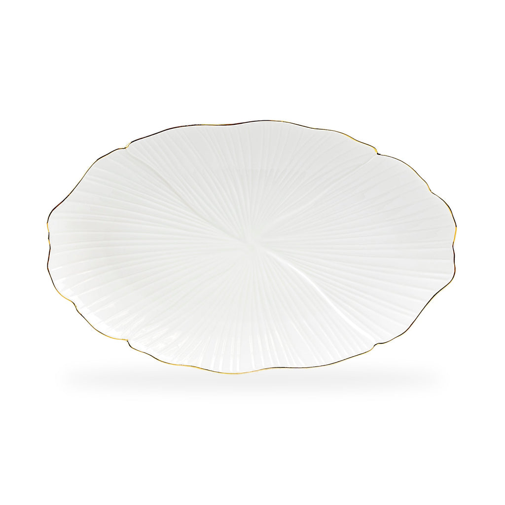 14.25" Ginkgo Gold Luxe Fine Porcelain Oval Serving Platter - Large