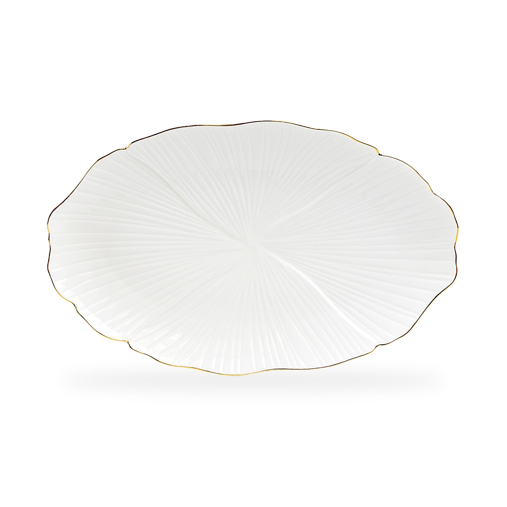 14.25" Ginkgo Gold Luxe Fine Porcelain Oval Serving Platter - Large
