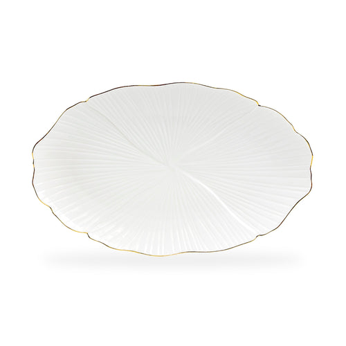 14.25" Ginkgo Gold Luxe Fine Porcelain Oval Serving Platter - Large