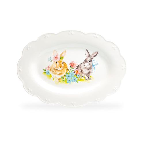 14.5" Flower Bunny Scallop Oval Serving Platter