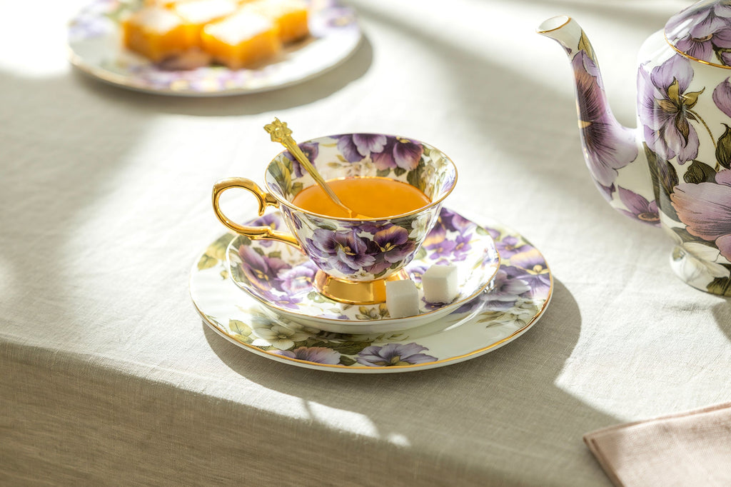 Gold Gilded Demi Spoon with Assorted Floral Handle Designs Set of 6