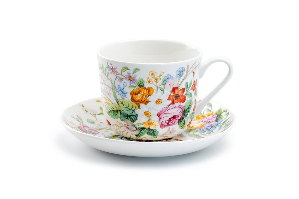 Lismore Rose Garden Fine Porcelain Breakfast Jumbo Cup and Saucer