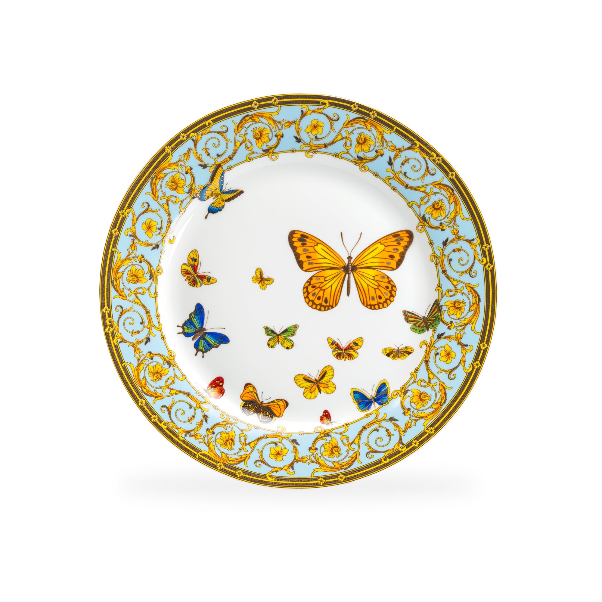 Butterflies with Blue Ornament Fine Porcelain Dessert/Dinner Plate