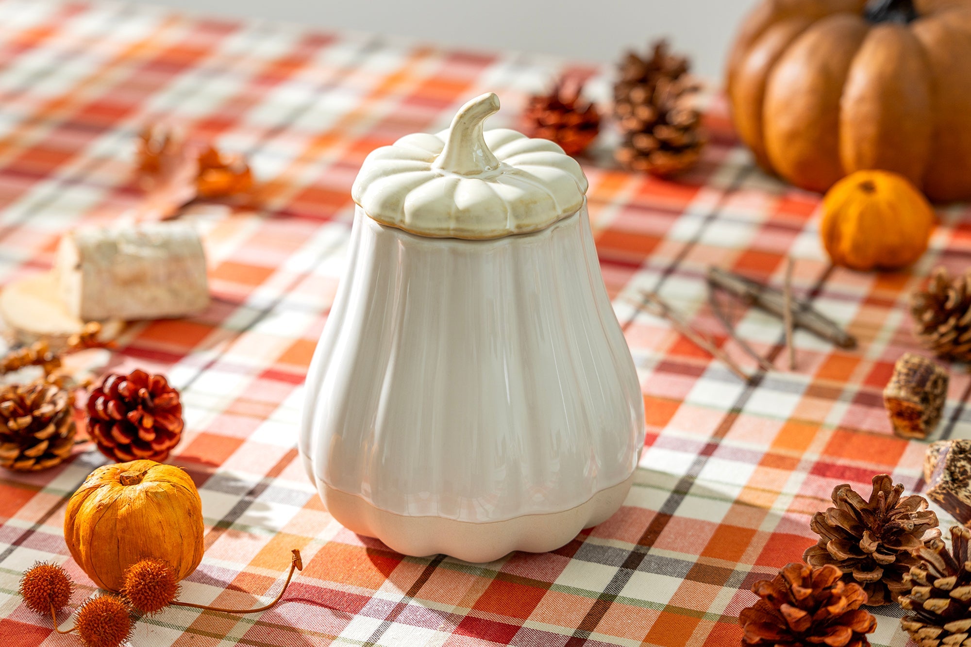 White Pumpkin Figural Reactive Glazed Jar with Silicone Seal Lid