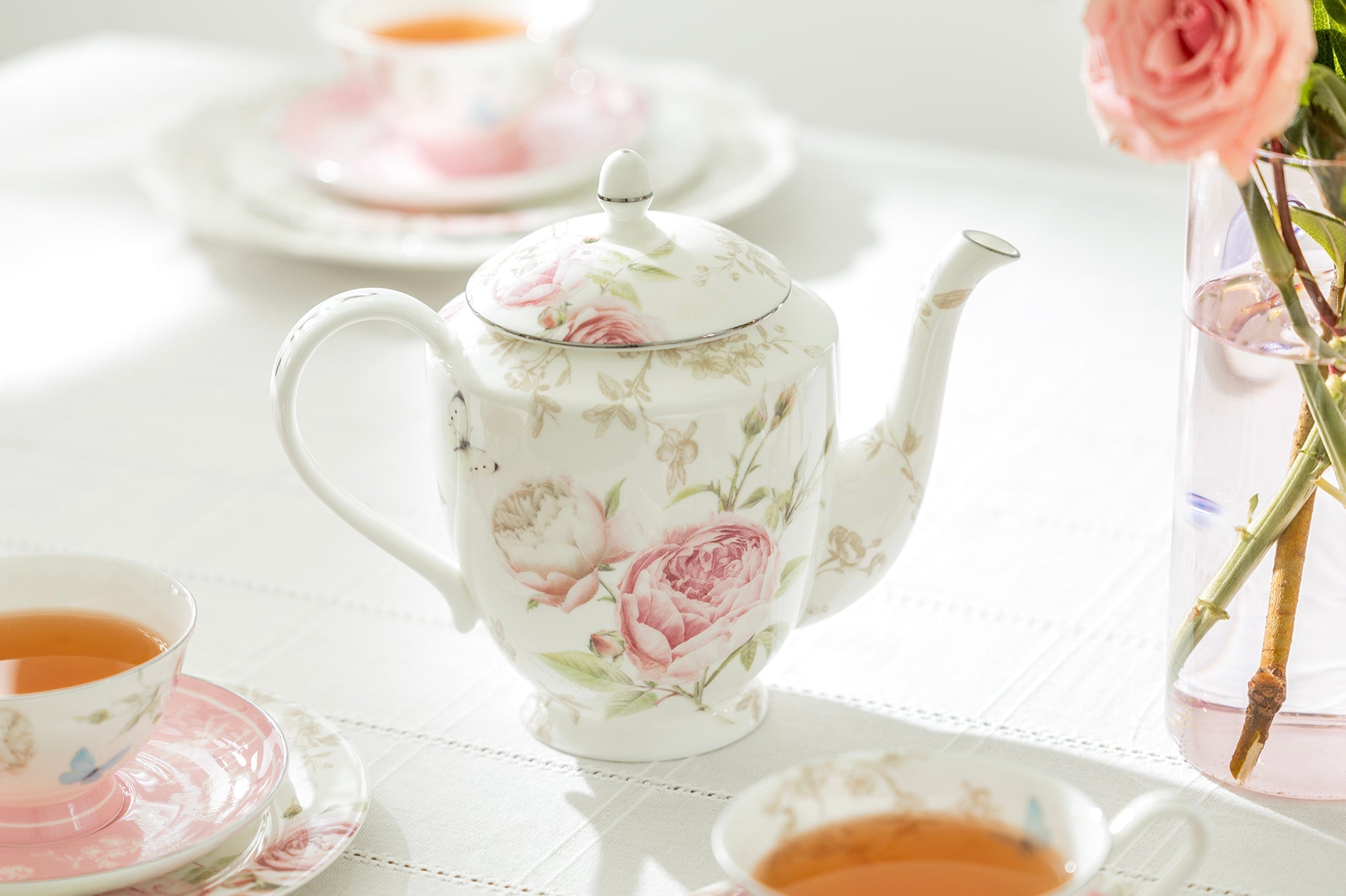 Beau Rose Bone China Teapot
