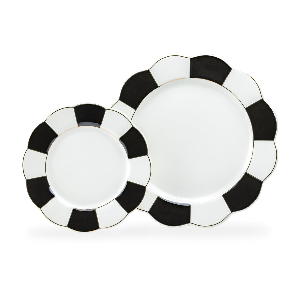 Black and White Scallop Fine Porcelain Dessert / Dinner Plate - CLEARANCE