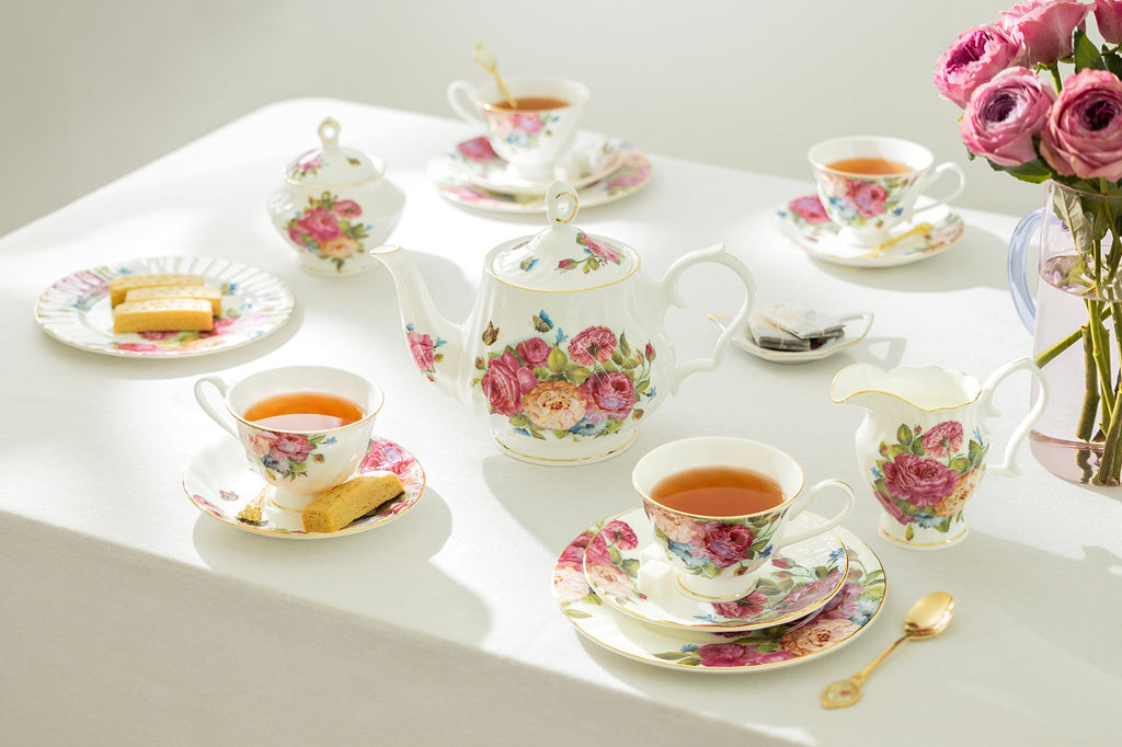 Sandra's Rose with Butterflies Bone China 11-Piece Tea Set