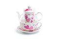 Pink Hearts Glass and Fine Porcelain Tea For One Set
