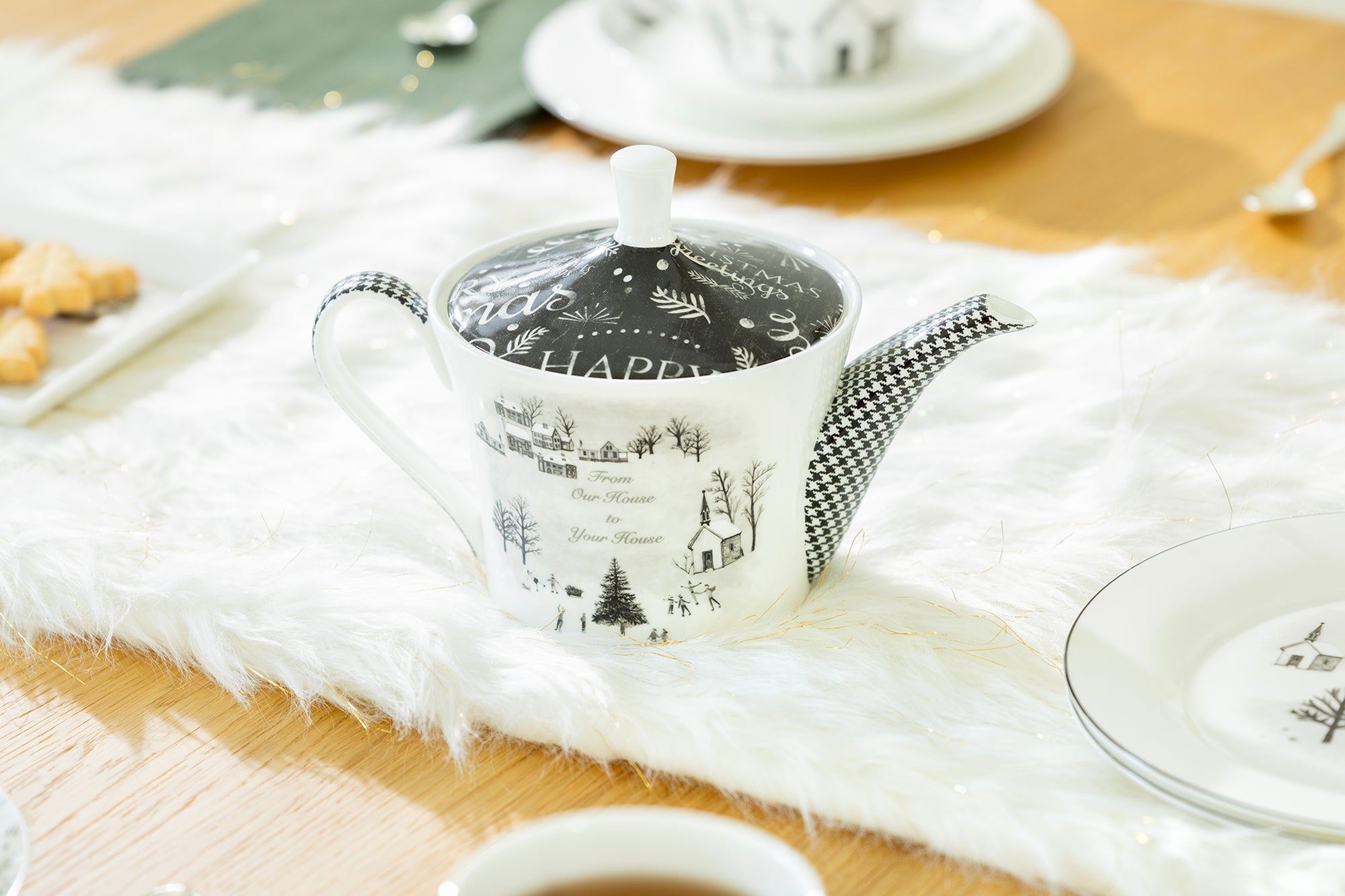 Winter Wonderland Santa Carriage Bone China Tea Set