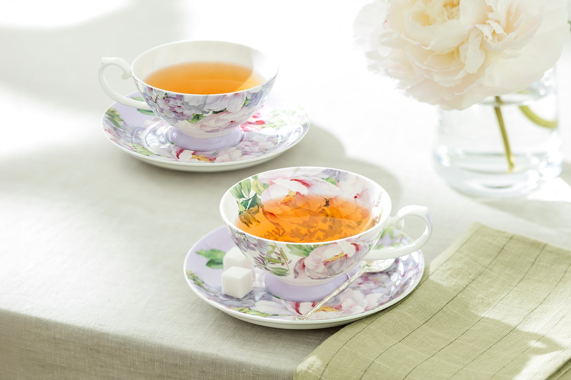 Peony Bloom Purple Bone China Cup and Saucer