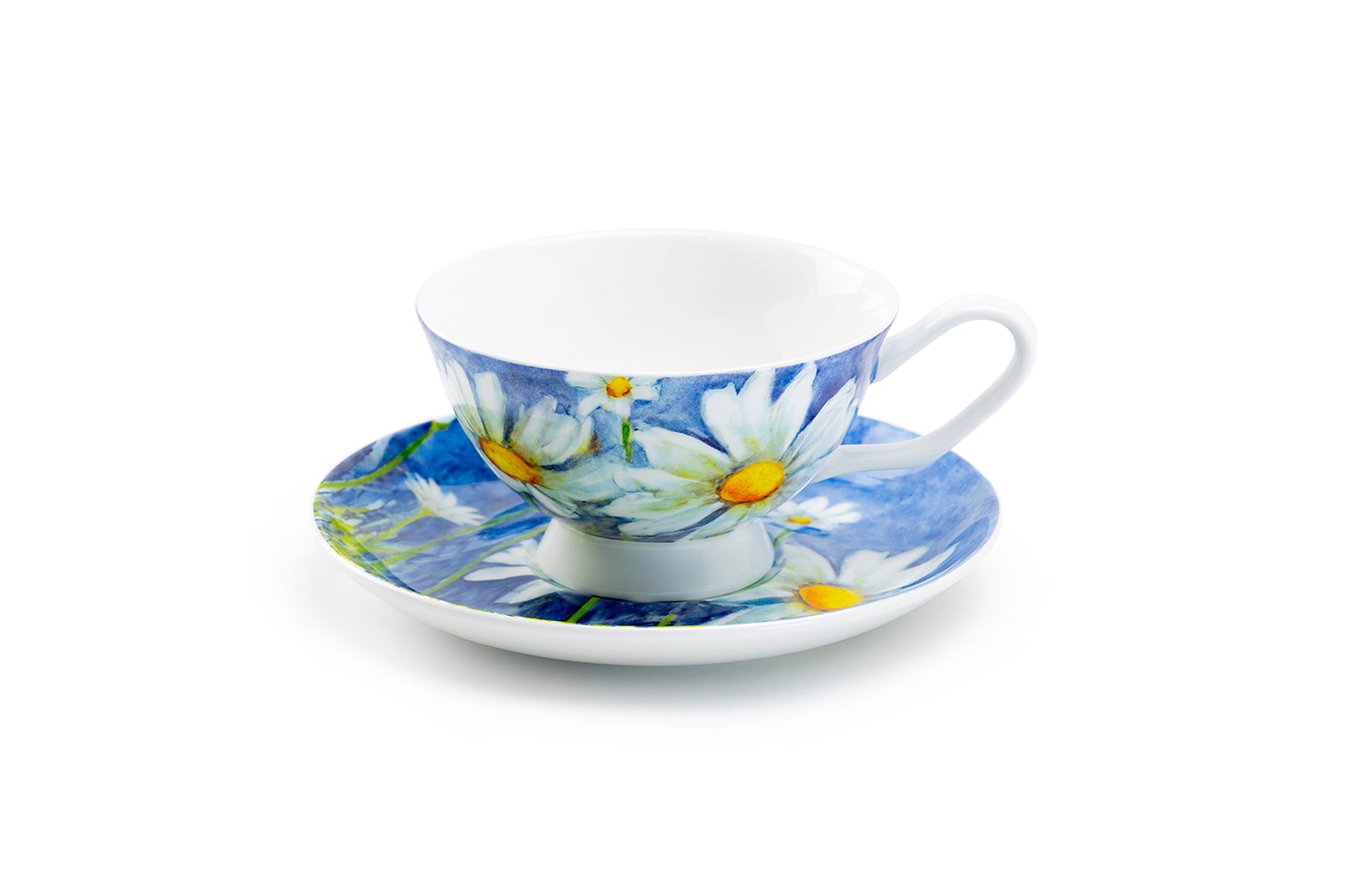 Daisy Blue Bone China Tea Cup and Saucer