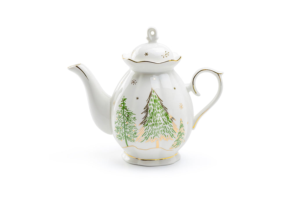 Christmas Pine Trees Fine Porcelain Teapot