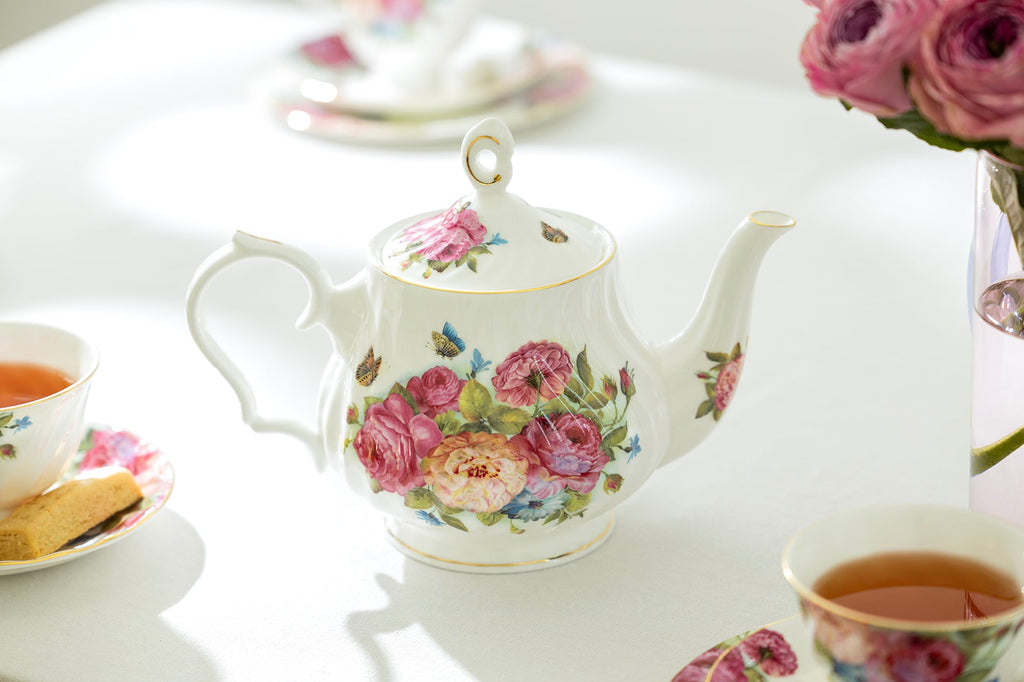 Sandra's Rose with Butterflies Bone China 11-Piece Tea Set