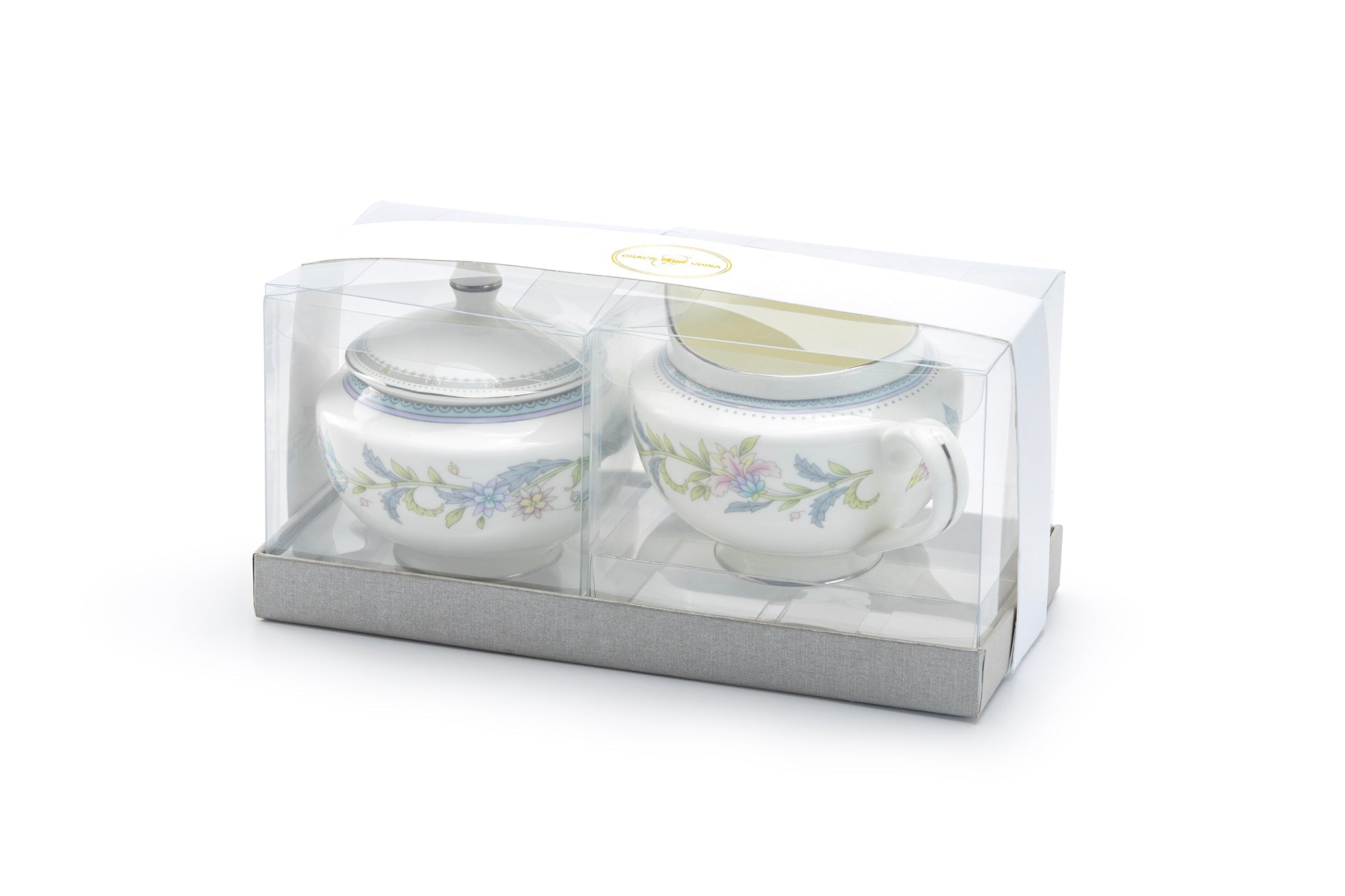 Gift Boxed Lotus Garden Bone China Sugar & Creamer Set