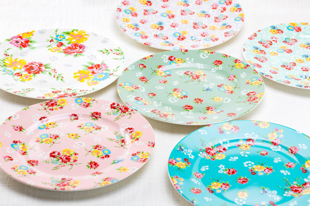 8" Assorted Shabby Rose Fine Porcelain Dessert Plate Set of 6