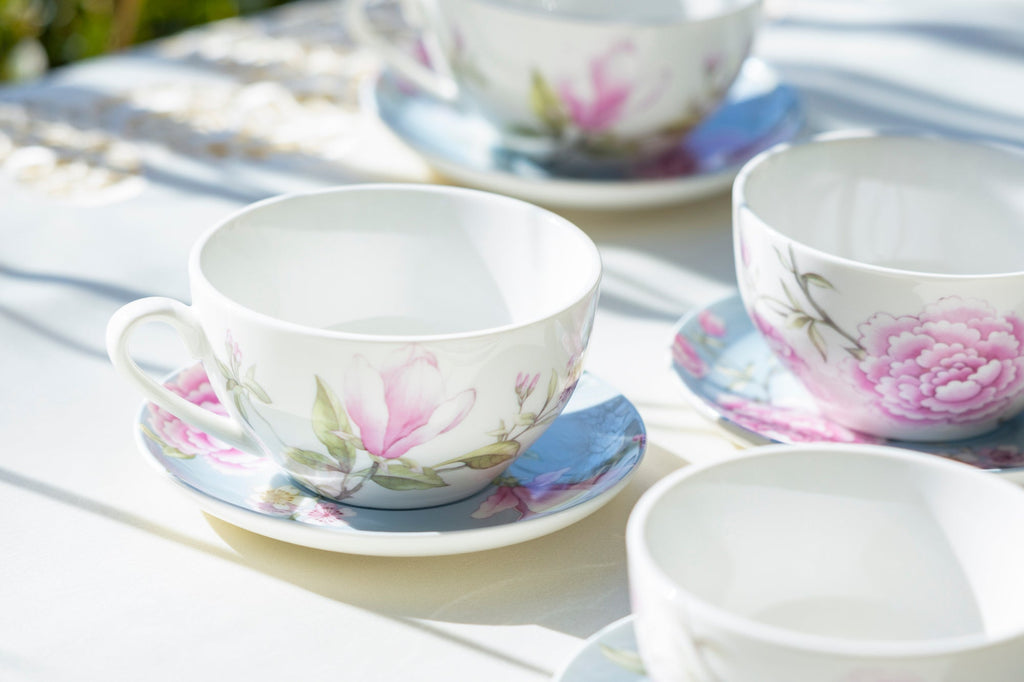 Peony and Magnolia Fine Porcelain Cup and Saucer