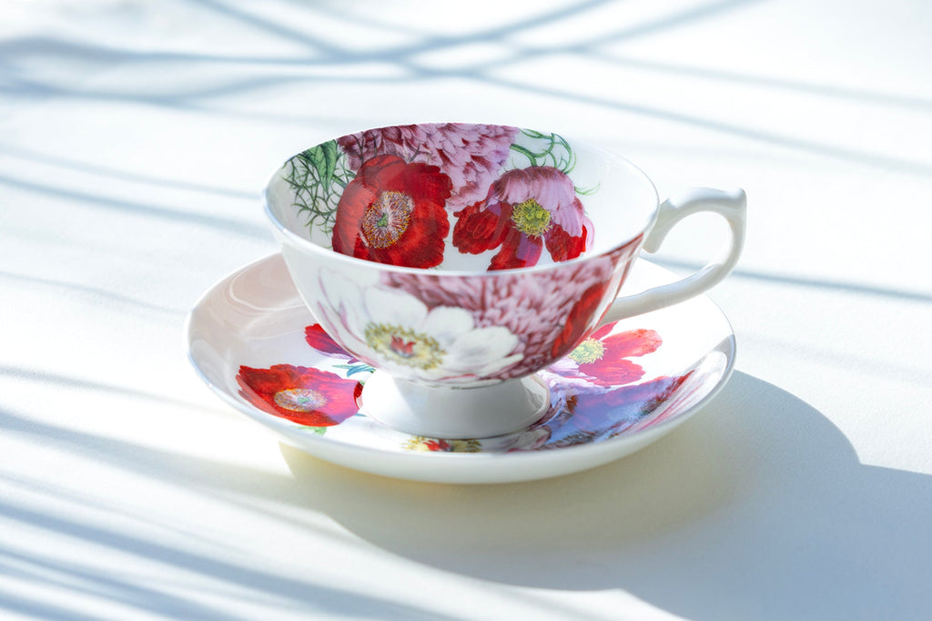 Red Poppy Bone China Tea Cup and Saucer