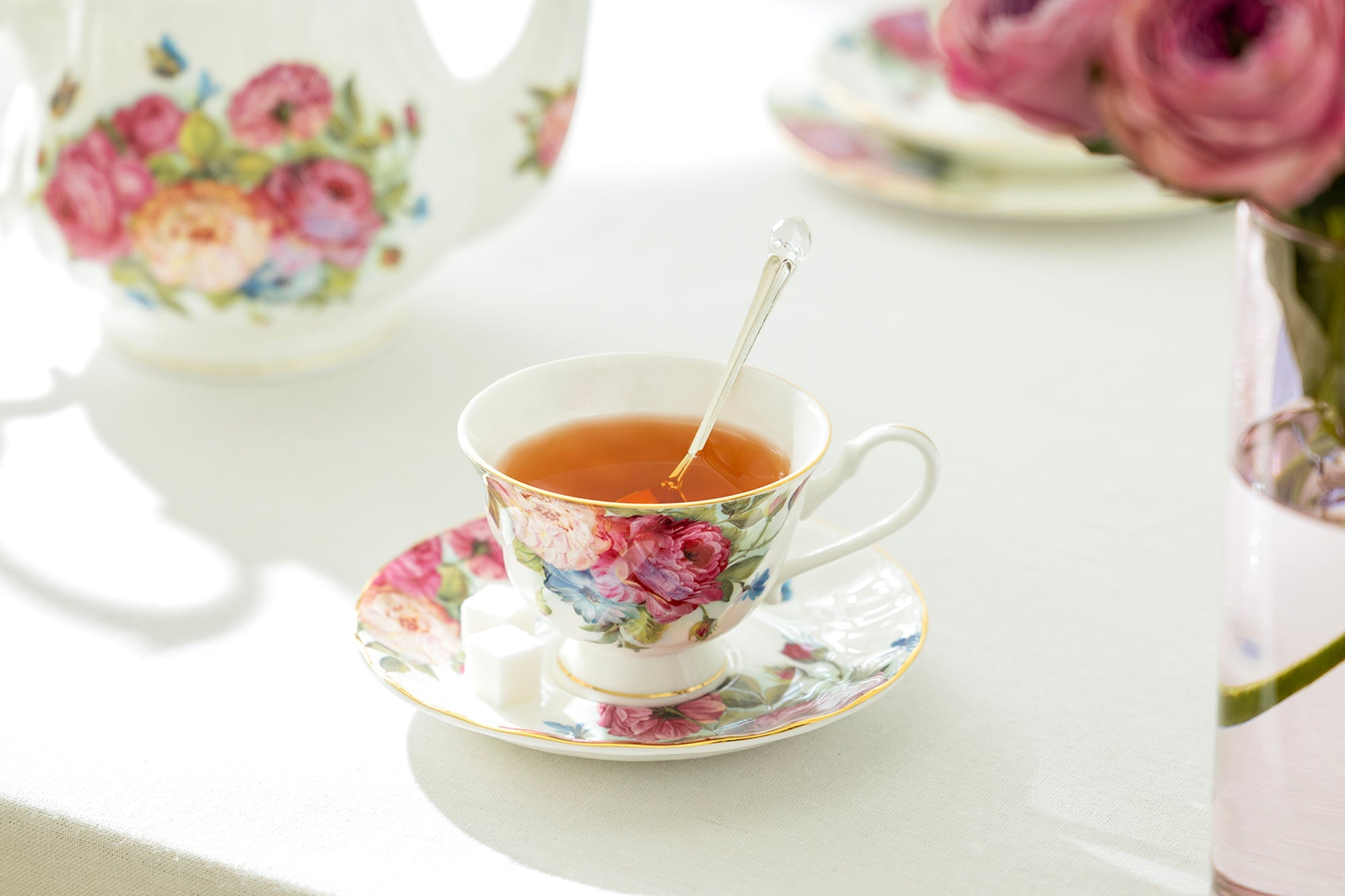 Sandra's Rose with Butterflies Bone China 11-Piece Tea Set