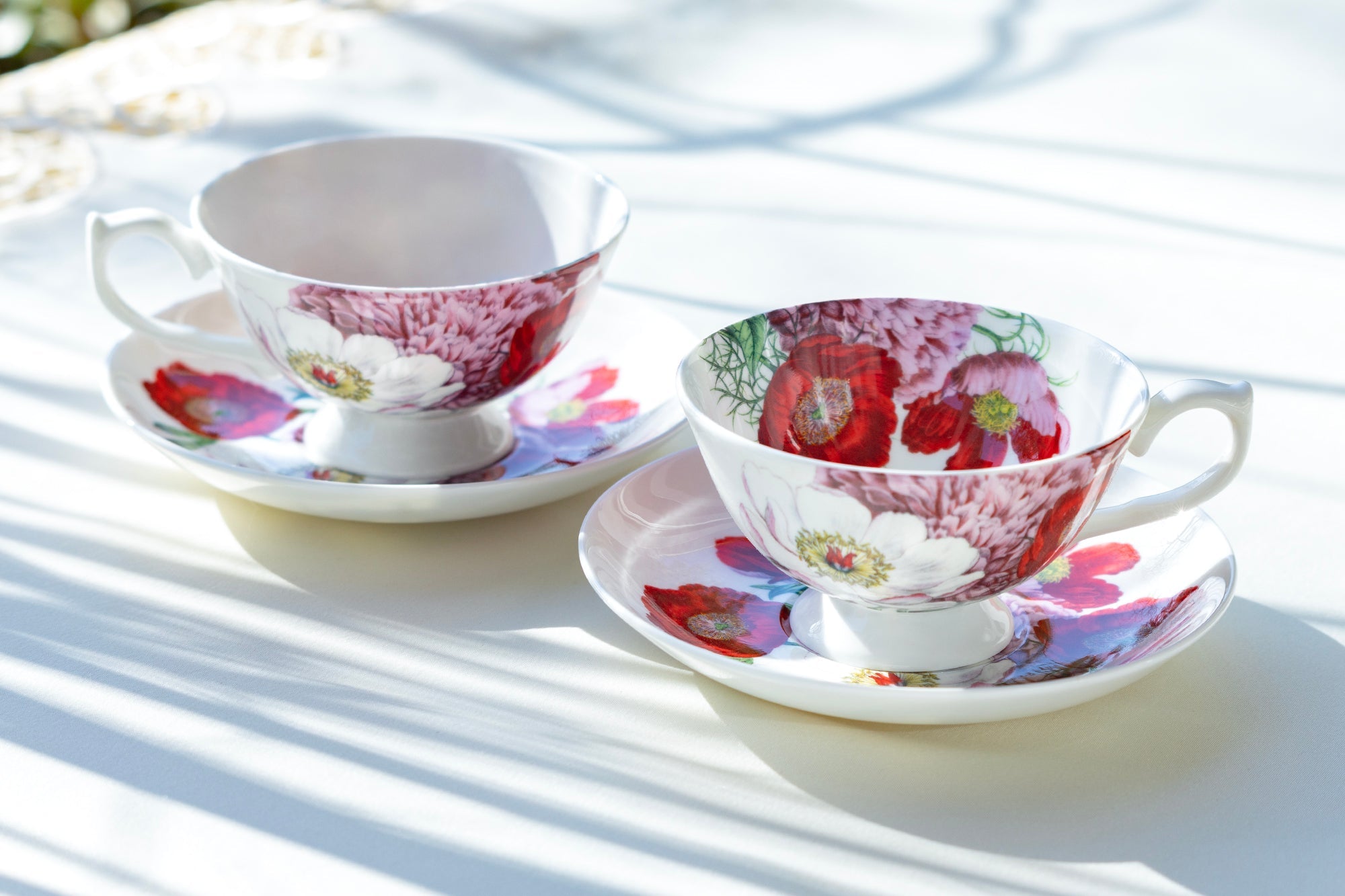 Red Poppy Bone China Tea Cup and Saucer