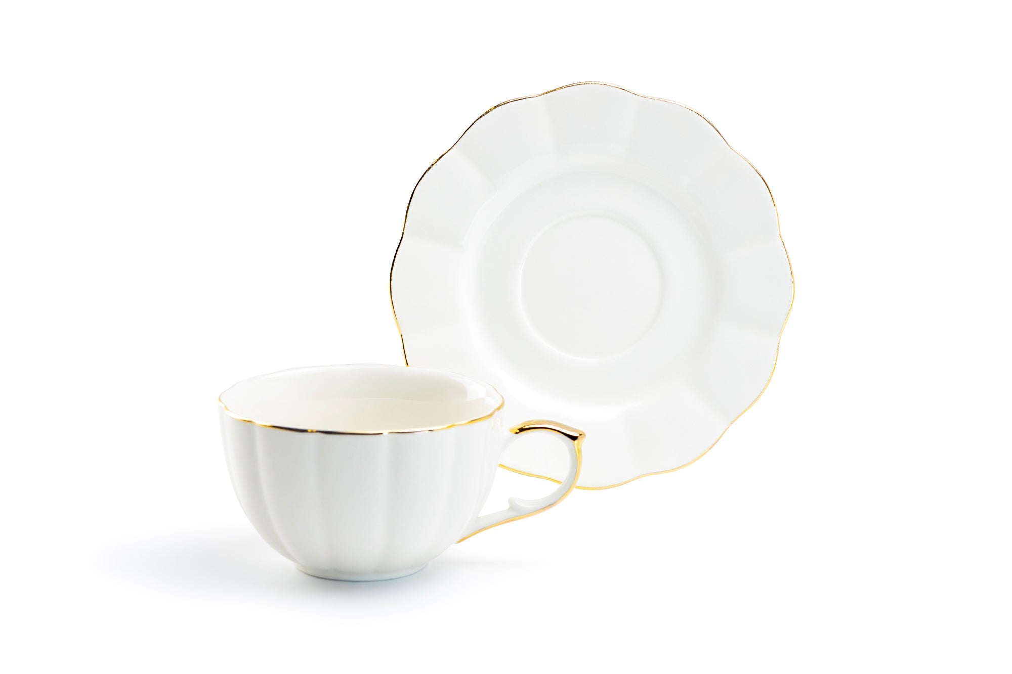 White Gold Scallop Fine Porcelain Tea / Latte Cup and Saucer