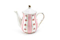 Pink Polka Dot Rosebud Scallop Fine Porcelain Teapot
