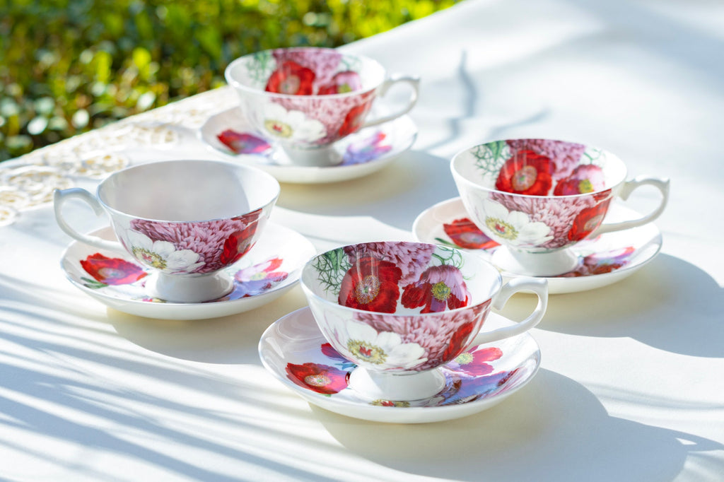 Red Poppy Bone China Tea Cup and Saucer
