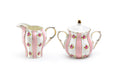 Pink Polka Dot Rosebud Scallop Fine Porcelain Sugar & Creamer Set