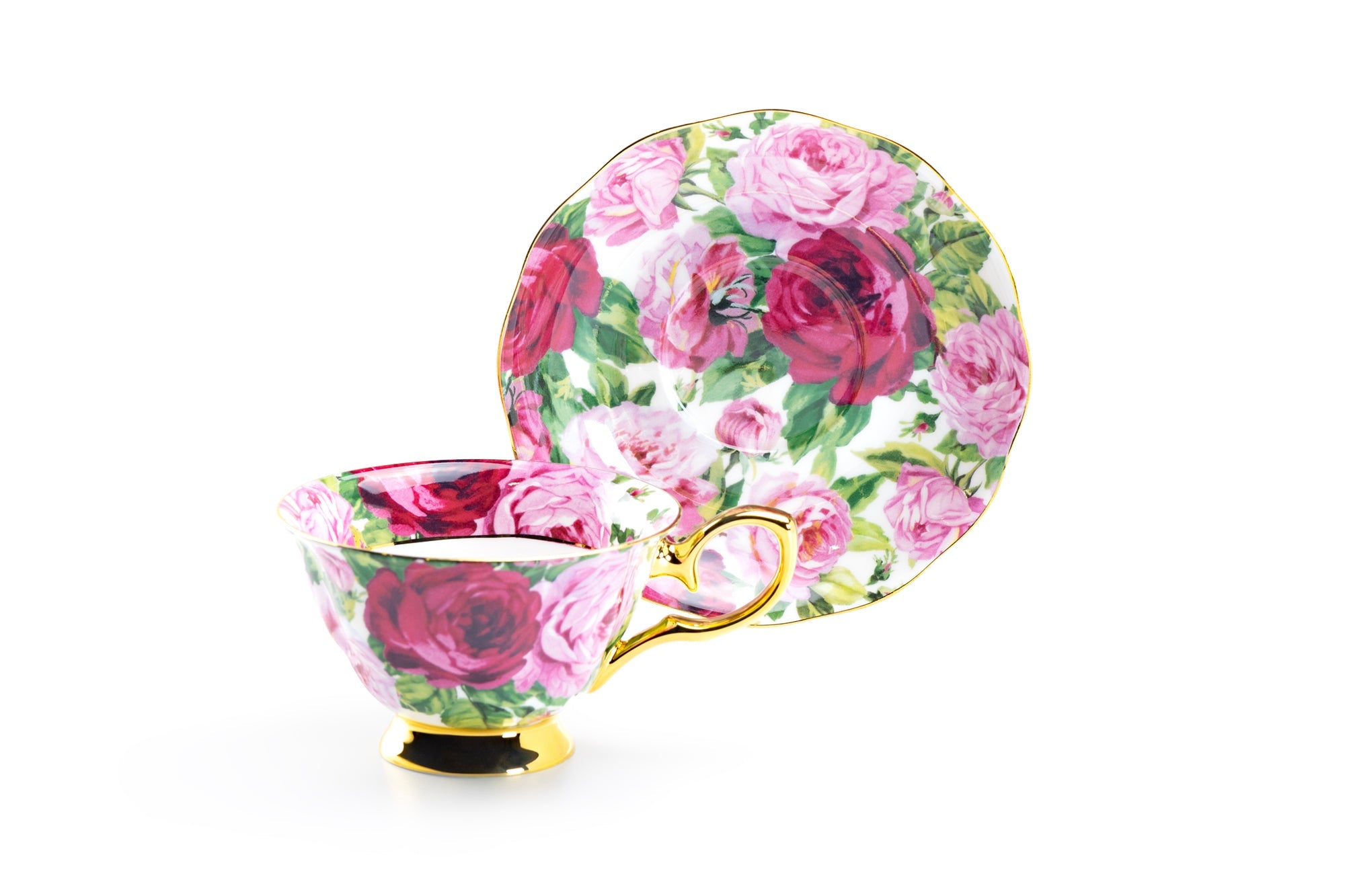 Rose Bloom Gold Bone China Tea Cup and Saucer