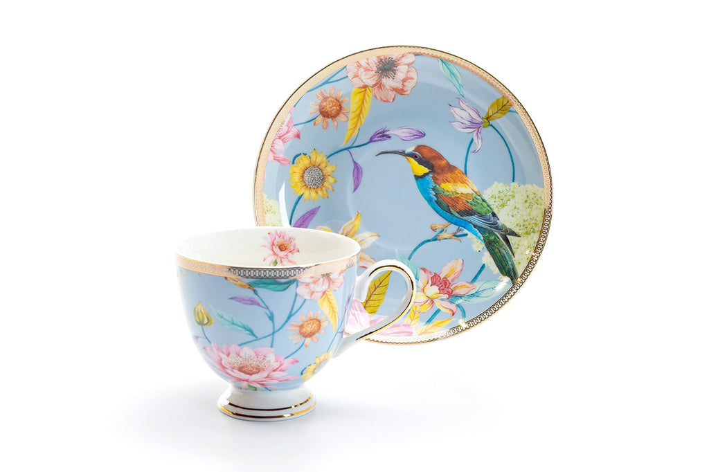 Spring Flowers with Hummingbird Fine Porcelain Tea Cup and Saucer