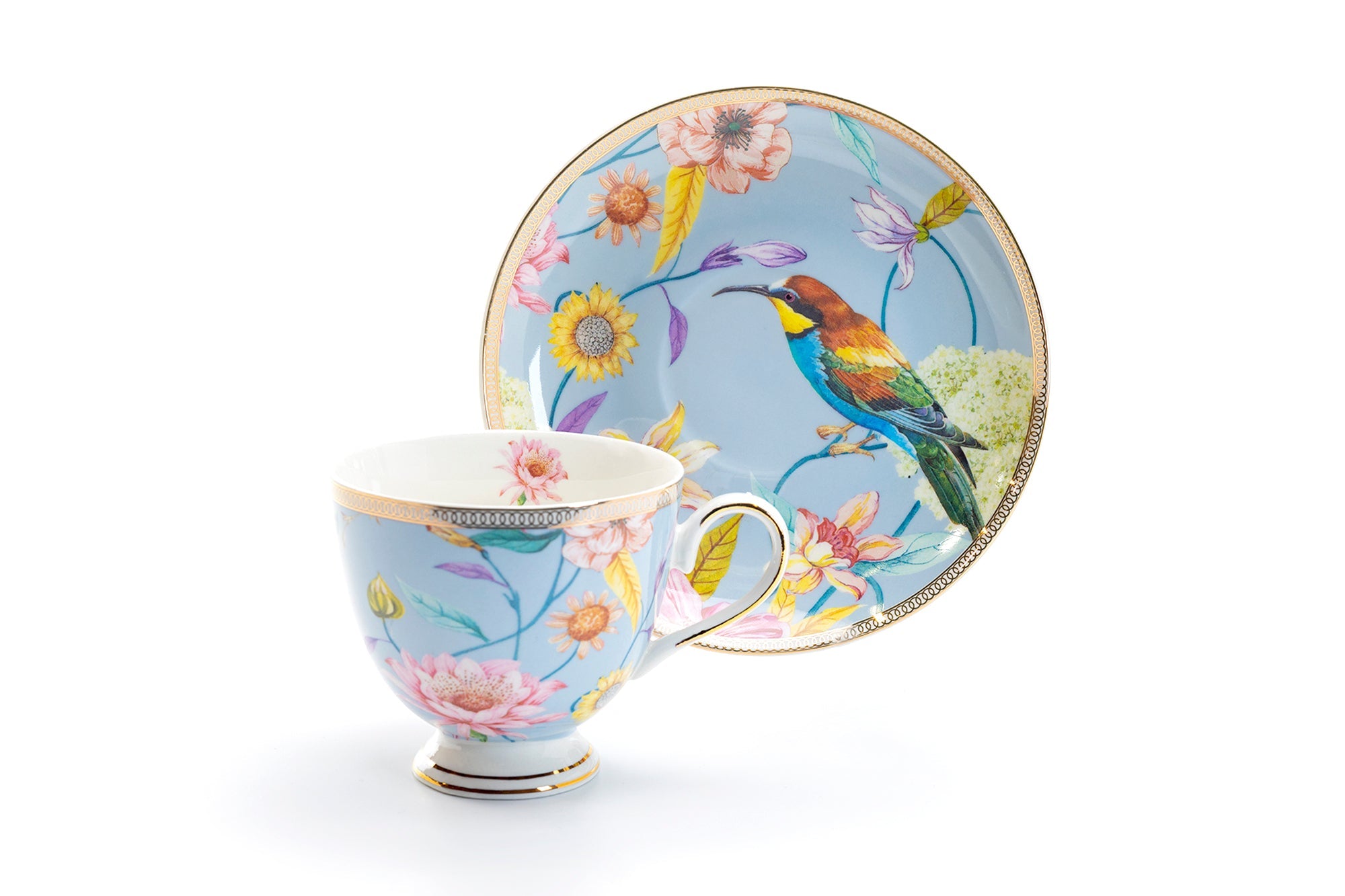 Spring Flowers with Hummingbird Fine Porcelain Tea Cup and Saucer