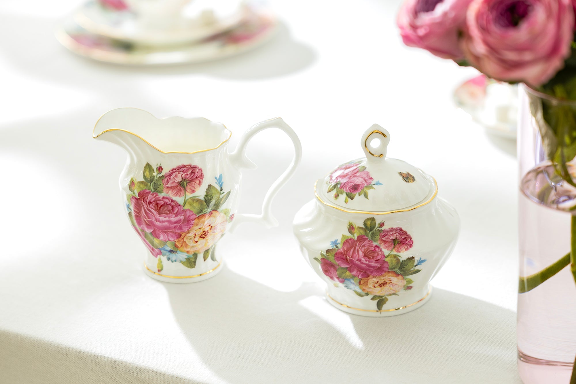 Sandra's Rose with Butterflies Bone China 11-Piece Tea Set