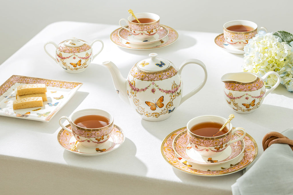 Butterflies with Pink Ornament Fine Porcelain 11-Piece Tea Set