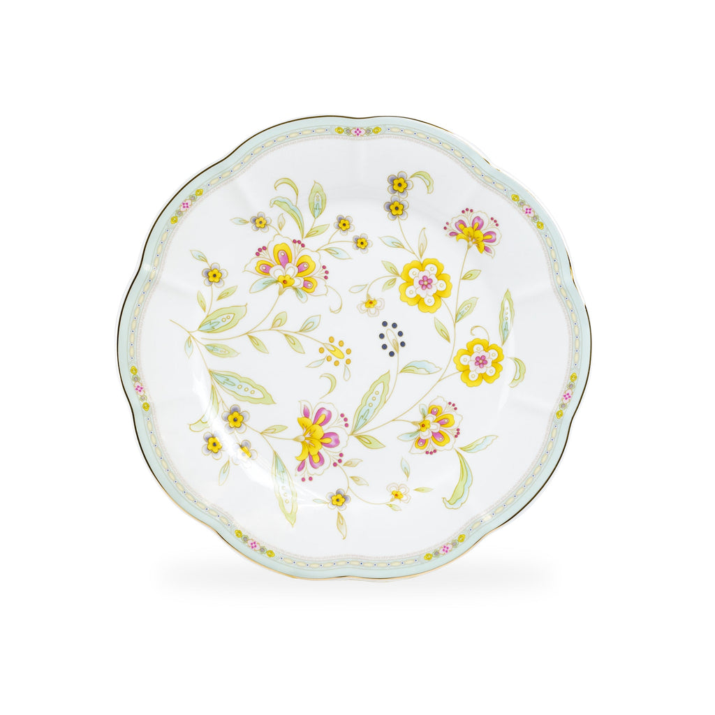 Yellow Corn Flowers with Mint Rim Fine Porcelain Dessert/Dinner Plate