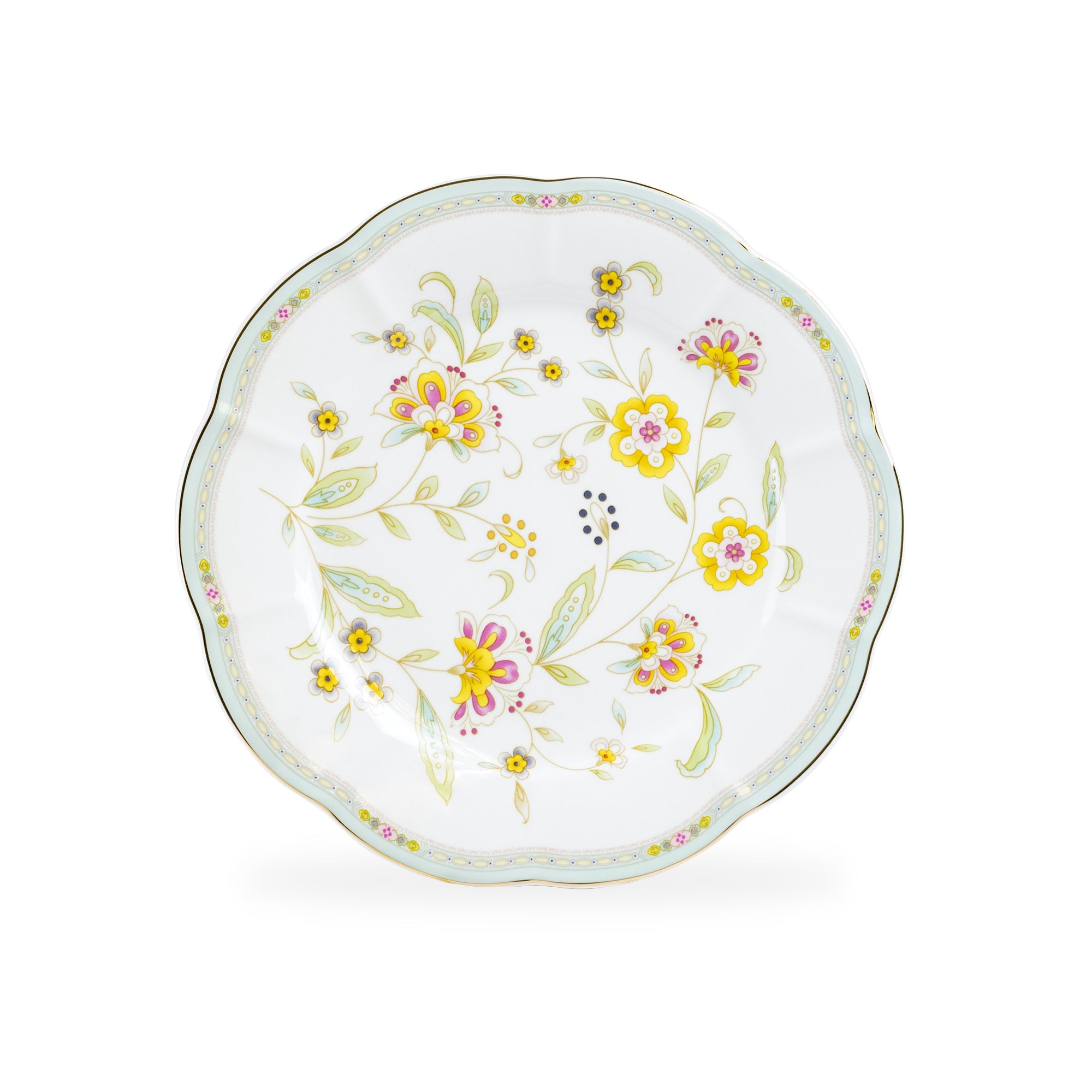 Yellow Corn Flowers with Mint Rim Fine Porcelain Dessert/Dinner Plate