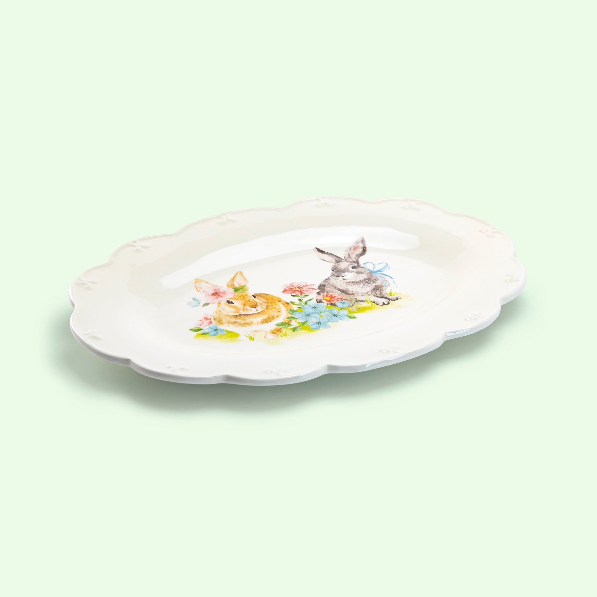 14.5" Flower Bunny Scallop Oval Serving Platter