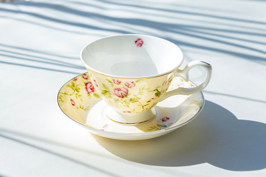 Rose Bud with Hummingbird Yellow Bone China Tea Cup and Saucer