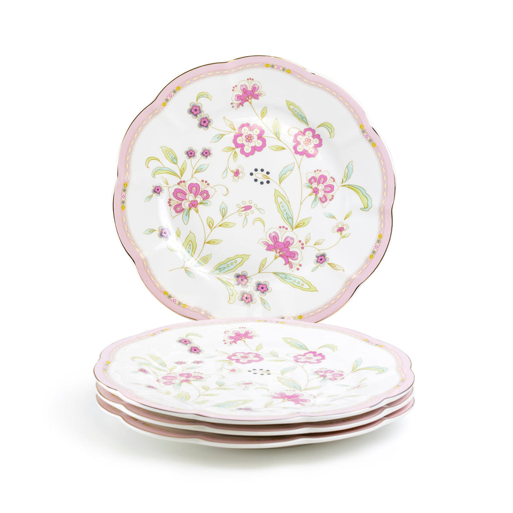 Pink Corn Flowers with Pink Rim Fine Porcelain Dessert/Dinner Plate