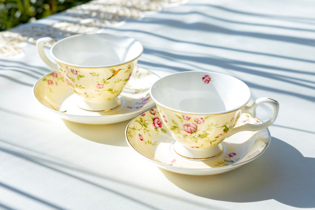 Rose Bud with Hummingbird Yellow Bone China Tea Cup and Saucer