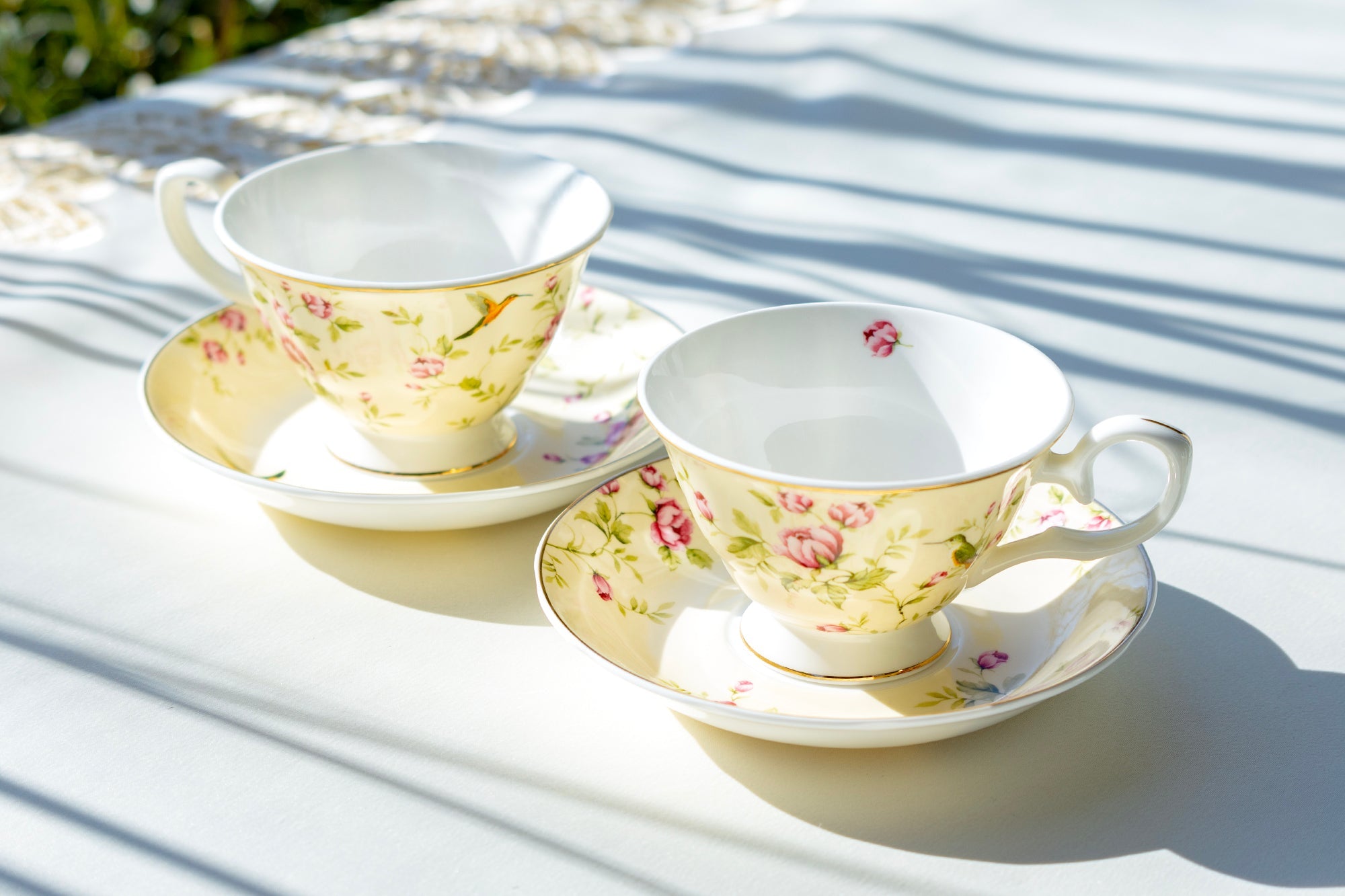 Rose Bud with Hummingbird Yellow Bone China Tea Cup and Saucer