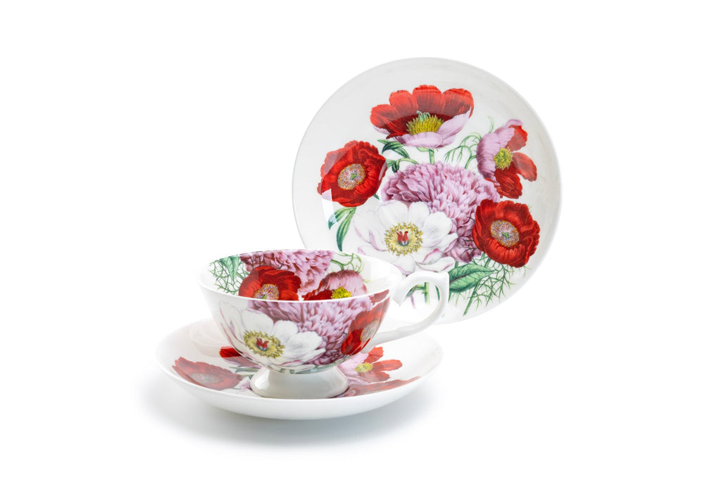 Red Poppy Bone China Tea Cup and Saucer