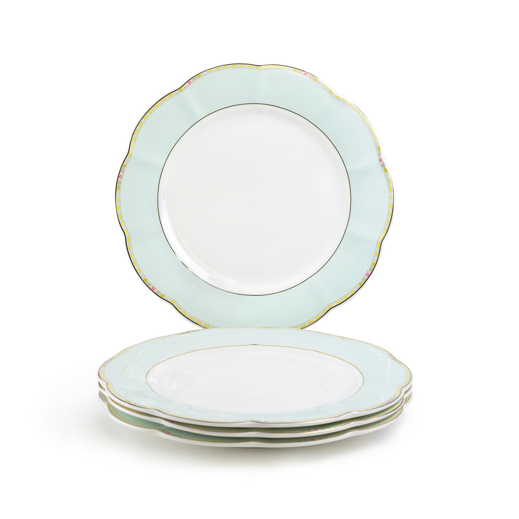 Yellow Corn Flowers with Mint Rim Fine Porcelain Dessert/Dinner Plate