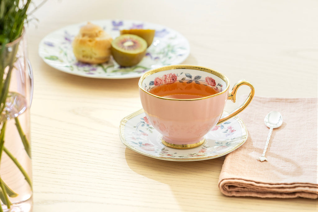Blush Rose with Gold Fine Porcelain Tea Cup and Saucer