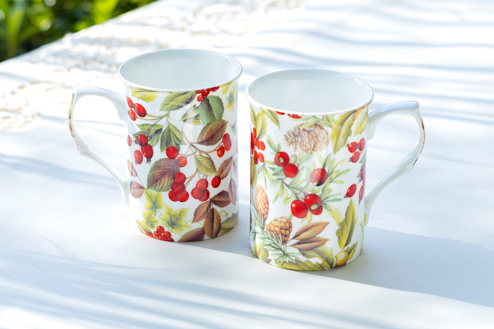 Holly and Pine Cone Bone China Mug